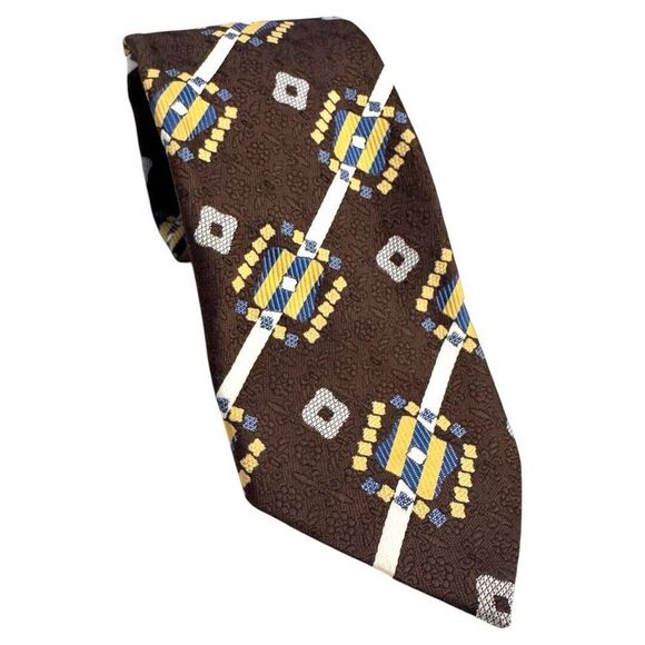 Vintage Serge Saint yves  Gentlemen Paris Brown Pale‎ Blue and Yellow men's - Picture 3 of 3